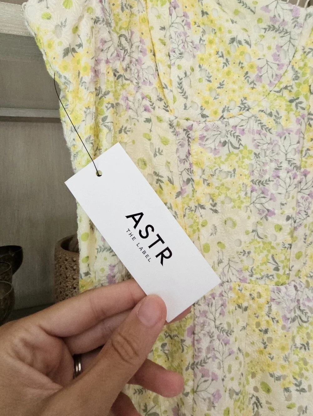 Astr Yellow Floral Eyelet Midi Dress - Picture 3 of 14